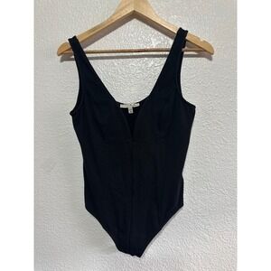 Express One Eleven Black Sleeveless V-Neck Bodysuit One Piece Medium